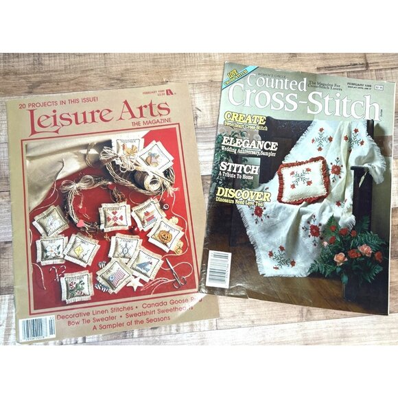 Counted Cross-Stitch & Leisure Arts Magazines - 20 Projects Decorative Linen Wed - Picture 1 of 4